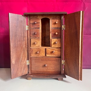 Vintage Wooden Jewelry Cabinet - Multi Drawer Chest - Made in India