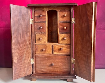 Vintage Wooden Jewelry Box – Cottagecore Cabinet with Drawers