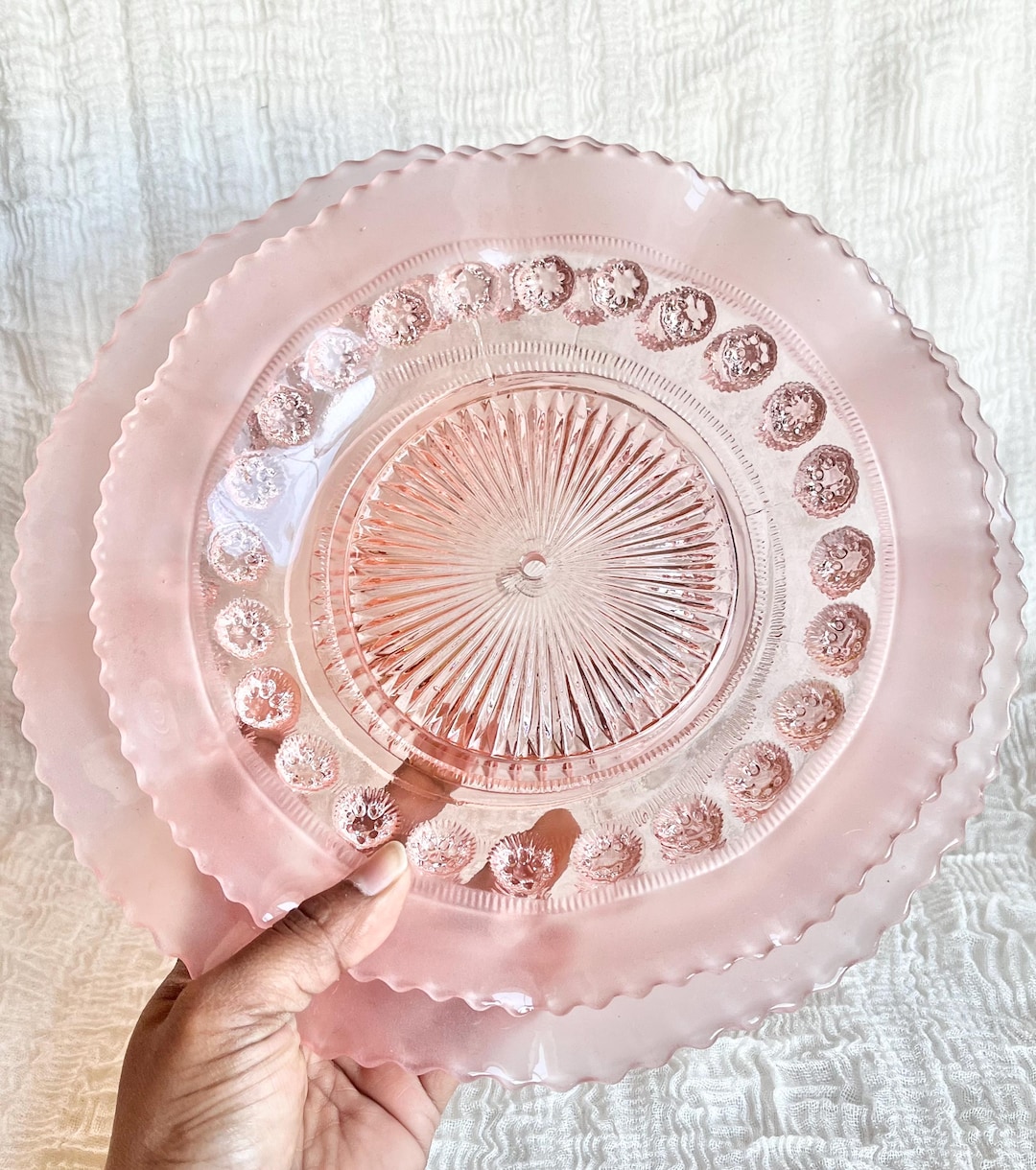 Prunt Vintage Pink Glass Cake Stand, Blackberry Prunt Plates, Tea Party Decor ...