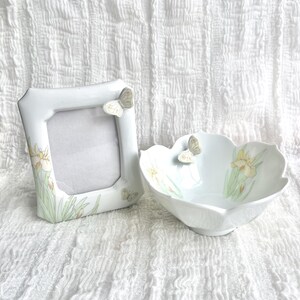 Vintage Japanese Porcelain Frame & Bowl Set: Butterfly Floral Decor