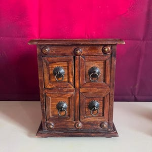 Vintage Wooden Mini Chest: Rustic Apothecary Spice Cabinet