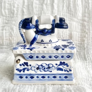 Vintage Delft Blue Telephone Trinket Box: Hand-Painted Dutch Pottery