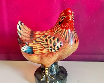 Vintage Hand-Painted Ceramic Rooster Figurine | Farmhouse Kitchen Decor | Rustic Country Ornament