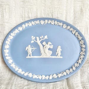 Vintage Wedgwood Jasperware Blue Plate: White Relief Display Tray
