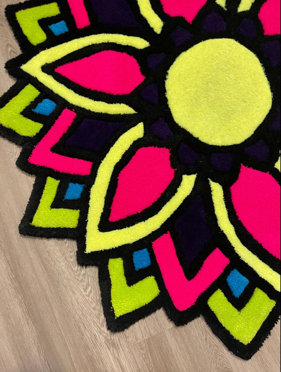 Neon Bloom Tufted Rug – 45” Vibrant Handmade Flower Design - Etsy