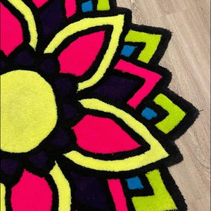 Neon Bloom Tufted Rug – 45” Vibrant Handmade Flower Design - Etsy