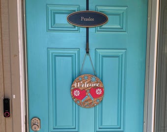 Deurhanger Welcome Wanten | 3D houten bord winter | Gelaagd handgemaakt deurdecor | Rustiek seizoenscadeau sneeuwvlok