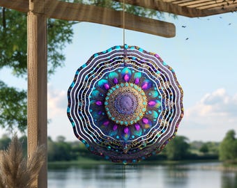 Mandala Wind Spinner | Boho Metal Garden Art, Zen Decor
