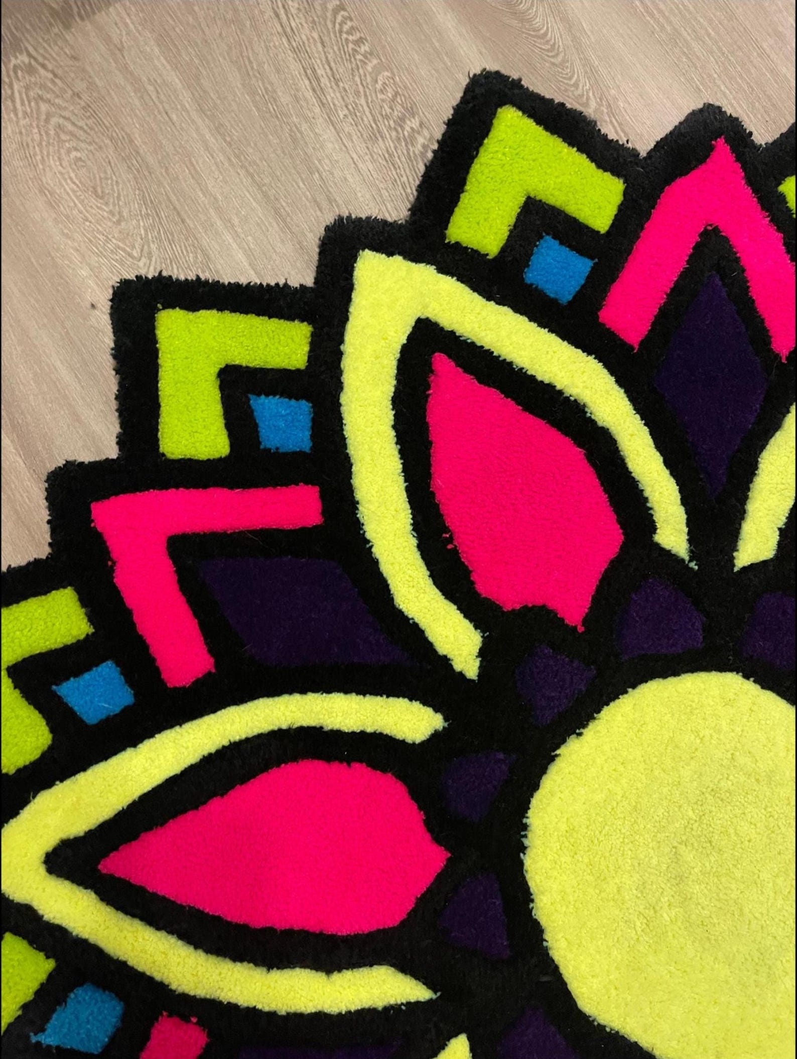 Neon Bloom Tufted Rug – 45” Vibrant Handmade Flower Design - Etsy