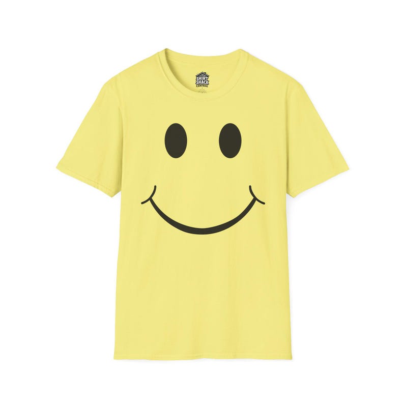 Smiley Face T Shirt Happy Graphic Tee Simple Minimal Shirt Feel Good Outfit Everyday Casual Tee Unisex Soft Cotton Shirt Gift Idea Cornsilk