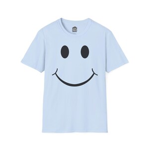Smiley Face T Shirt Happy Graphic Tee Simple Minimal Shirt Feel Good Outfit Everyday Casual Tee Unisex Soft Cotton Shirt Gift Idea Light Blue