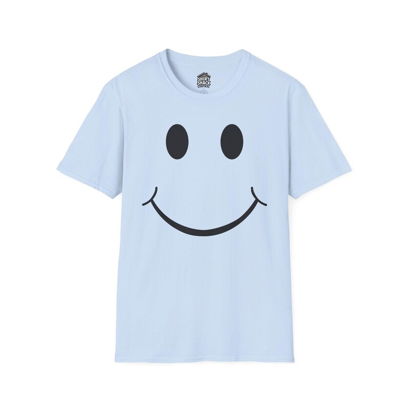 Smiley Face T Shirt Happy Graphic Tee Simple Minimal Shirt Feel Good Outfit Everyday Casual Tee Unisex Soft Cotton Shirt Gift Idea Light Blue