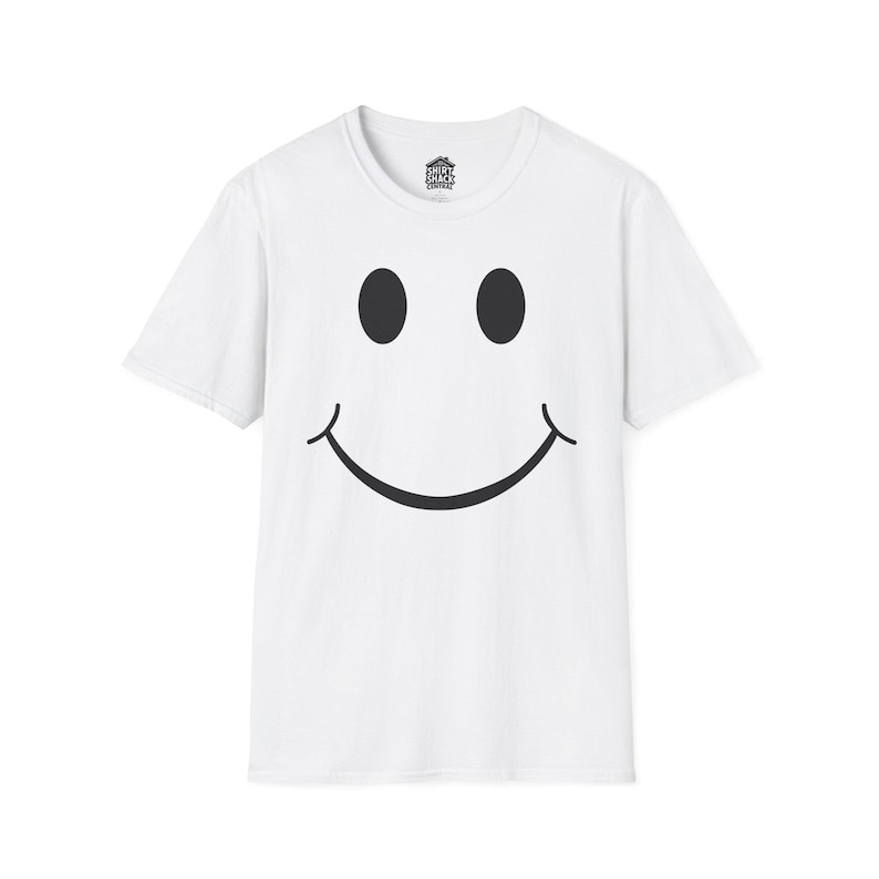 Smiley Face T Shirt Happy Graphic Tee Simple Minimal Shirt Feel Good Outfit Everyday Casual Tee Unisex Soft Cotton Shirt Gift Idea White