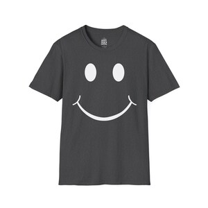 Smiley Face T Shirt Happy Graphic Tee Simple Minimal Shirt Feel Good Outfit Everyday Casual Tee Unisex Soft Cotton Shirt Gift Idea Dark Heather