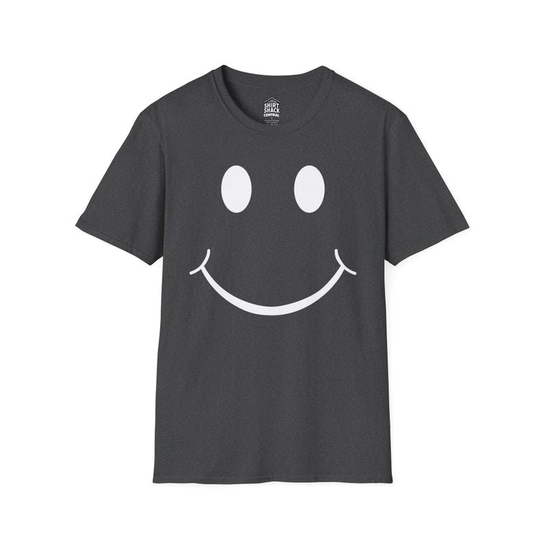 Smiley Face T Shirt Happy Graphic Tee Simple Minimal Shirt Feel Good Outfit Everyday Casual Tee Unisex Soft Cotton Shirt Gift Idea Dark Heather