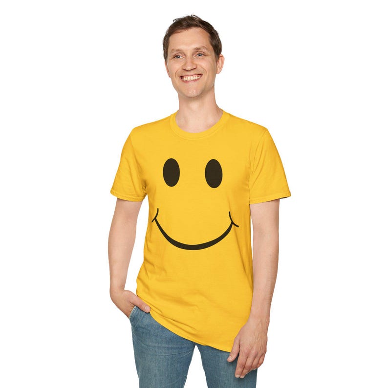 Smiley Face T Shirt Happy Graphic Tee Simple Minimal Shirt Feel Good Outfit Everyday Casual Tee Unisex Soft Cotton Shirt Gift Idea image 15