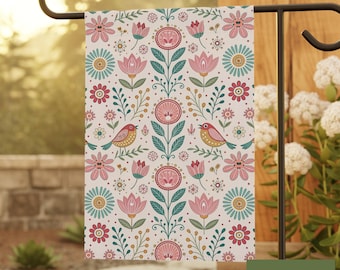 Drapeau de jardin fleuri folklorique, drapeau de jardin fleuri scandinave