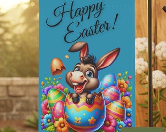 Bandera de burro de Pascua para jardín, huevos de Pascua coloridos, decoración primaveral para el jardín.