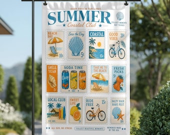 Sommer Küstenclub Garten Flagge, Strand Vintage Postkarten Design