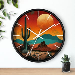 Southwestern Desert Sunset Wall Clock: Rustic Western Home Decor