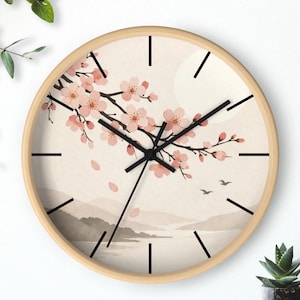 Cherry Blossom Branch Wall Clock, Japanese Sakura Scenery, Minimal Zen Clock