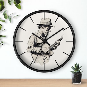 Guitar Player Wall Clock, Jazz Blues Musician Clock for Music Lovers