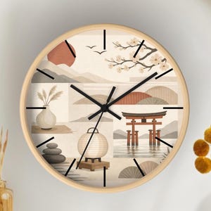 Japandi Zen Illustration Wall Clock, Zen Minimalist Decor