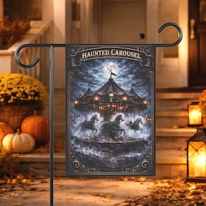 Haunted Carousel Garden Flag,  Spooky Carnival Decor