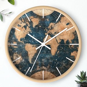 Reloj de mapa del mundo vintage: decoración de pared rústica inspirada en viajes
