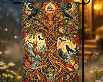 Bandera de jardín del Árbol de la Vida, Bandera nórdica de Yggdrasil, Decoración de la mitología vikinga