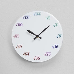 Square Root Math Wall Clock Acrylic, STEM Classroom Clock