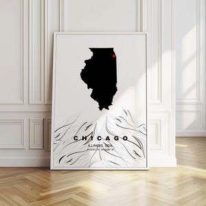 Download digital do mapa de Chicago, impressão do estado de Illinois, arte de mapa de parede, pôster minimalista moderno, decoração de mapa de arte linear, ideias para presentes de viagem pelo estado