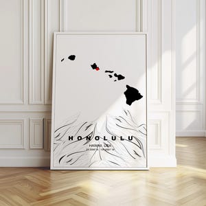 Honolulu Karte Digitaler Download, Howaii State Karte Drucken, Wandkarte Kunst, modernes minimalistisches Poster, Line Art Map Decor, Zustandsreisegeschenkideen