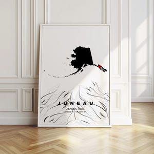 Download digital do mapa de Juneau, impressão do mapa do estado do Alasca, arte do mapa de parede, pôster minimalista moderno, decoração de mapa de arte linear, ideias para presentes de viagem pelo estado