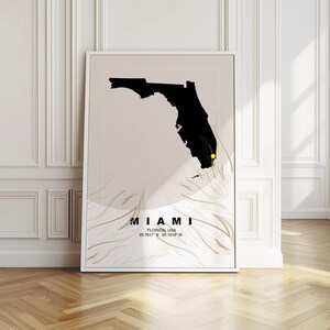 Download digital do mapa de Miami, impressão do mapa do estado da Flórida, pôster minimalista moderno de arte de mapa de parede, decoração de arte de linha, ideias para presentes de viagem pelo estado