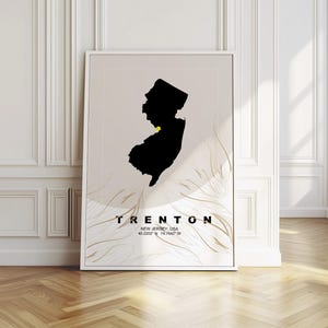 Download digital do mapa da cidade de Trenton, impressão do mapa do estado de Nova Jersey, arte moderna do mapa de parede, decoração de arte de linha minimalista, ideias para presentes de viagem pelo estado