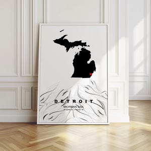 Detroit Karte Digitaler Download, gariti State Karte Druck, Wand Kunst, modernes minimalistisches Poster, Line Art Map Decor, Zustandsreise Geschenkideen