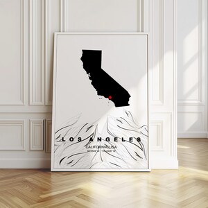 Los Angeles Karte Digitaler Download, California State Karte Drucken, Wandkarte Kunst Modernes minimalistisches Poster, Line Art Decor, Zustandsreise Geschenkideen