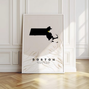 Boston Karte digitaler Download, Massachusetts Druck, Wandkunst, modernes minimalistisches Plakat, Linie Art Print Dekor, Zustandsreise Geschenkideen
