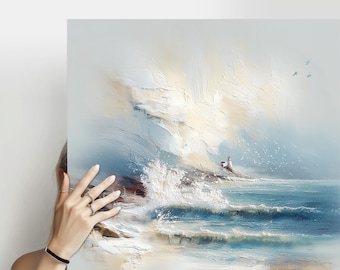 Leuchtturm-Meereslandschaft Expressionistische Malerei Leinwand: Ozean-Wellen Küsten-Wohnkultur