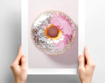 Disco Donut Poster Print: Pink Glitter Y2K Party Art