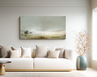 Large Sage Gray Canvas Print: Modern Minimalist Abstract Landscape Wall Art