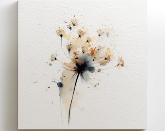 Minimalist Dandelion Canvas Print: Watercolor Flower Art, Neutral Modern Botanical