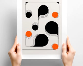 Impresión de póster de lunares Bauhaus: arte mural geométrico moderno de mediados de siglo