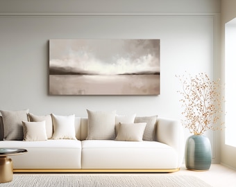 Abstract White Gray Beige Canvas Print, Modern Minimalist Neutral Landscape Décor