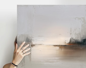 Minimalist Abstract Beige Gray Canvas Print: Silent Horizon Coastal Wall Art Gift