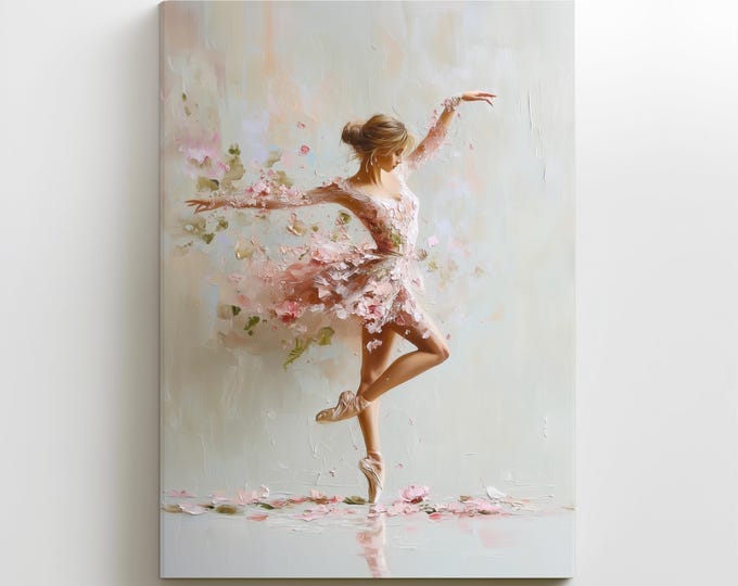 Elegant Ballet Dancer Canvas Print: Pastel Expressionist Art Girl Room Decor