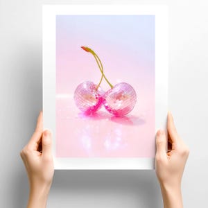 Pink Disco Cherry Poster, Retro Glam Wall Art, Disco Fruit Poster, Y2K Aesthetic Room Decor, Pink Dopamine Decor, Playful Pop Cute Girly Art