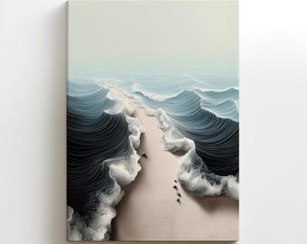 Bold Ocean Wave Canvas Print: Modern Maximalist Masculine Sage Coastal Wall Art