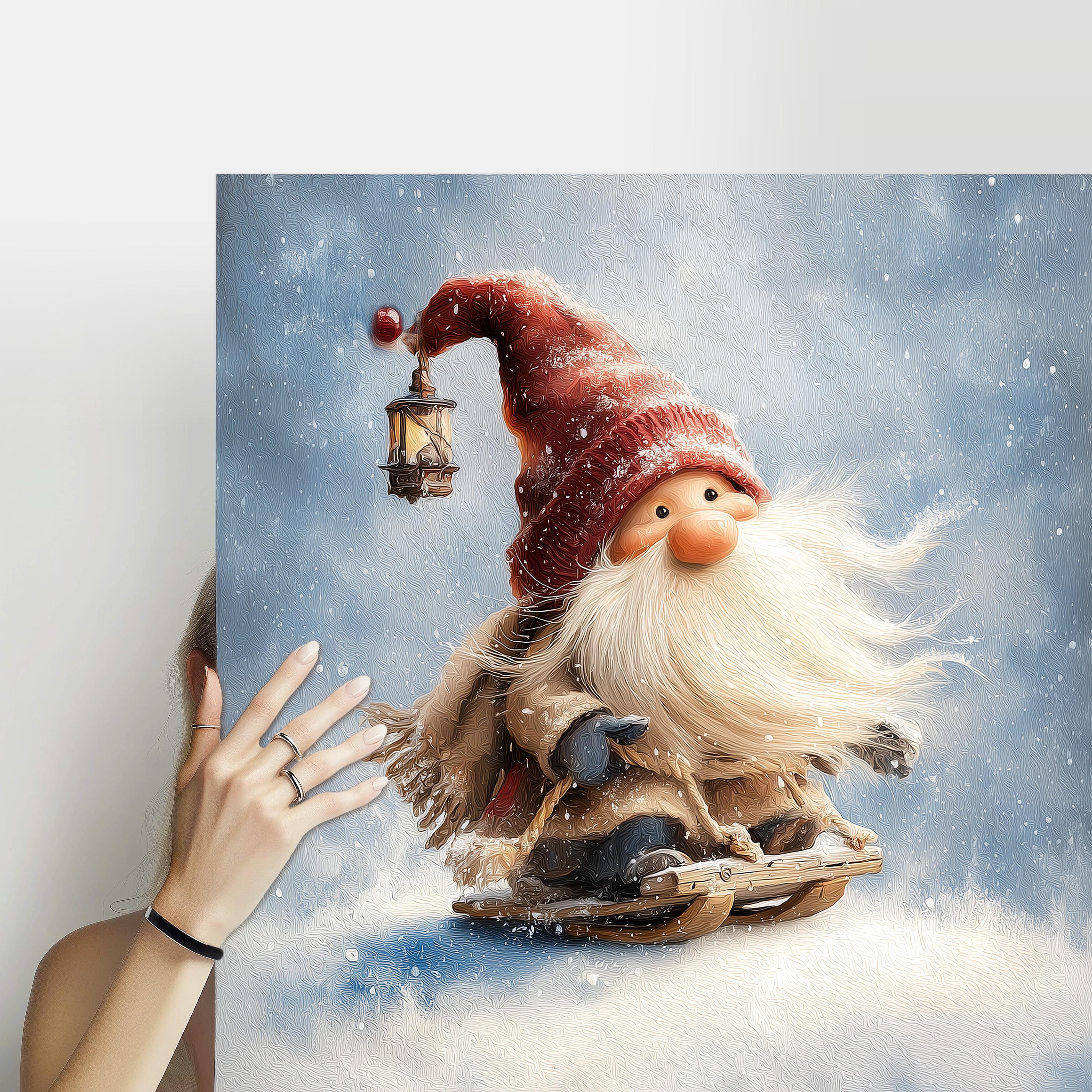 クリスマスのノームの絵画キャンバスプリント：気まぐれな雪の休日の壁